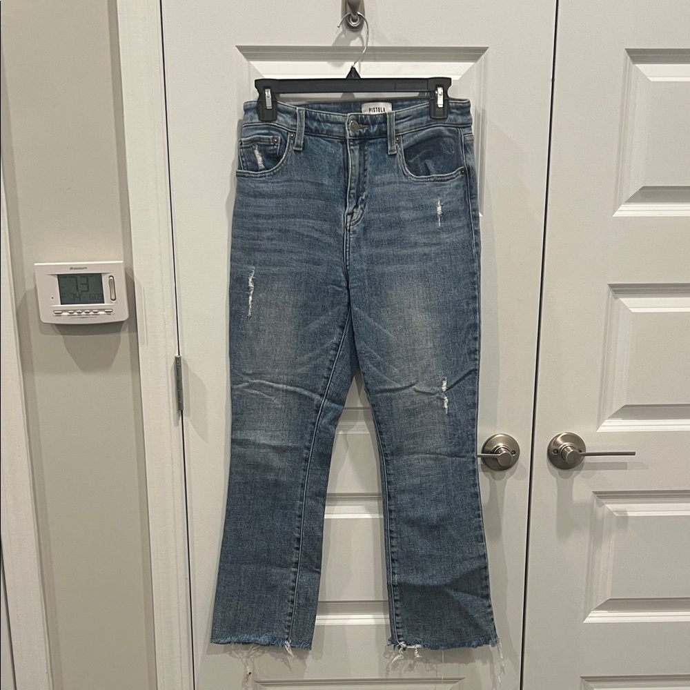 Pistola Blue Distressed Wide Leg Jeans